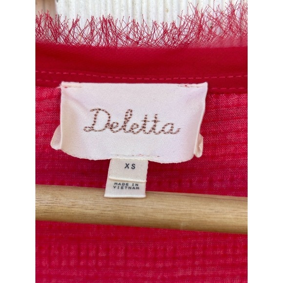 Anthropologie‎ Deletta Thea Peplum Ruffle Top Coral Tiered Long Sleeve Size XS - Picture 7 of 8